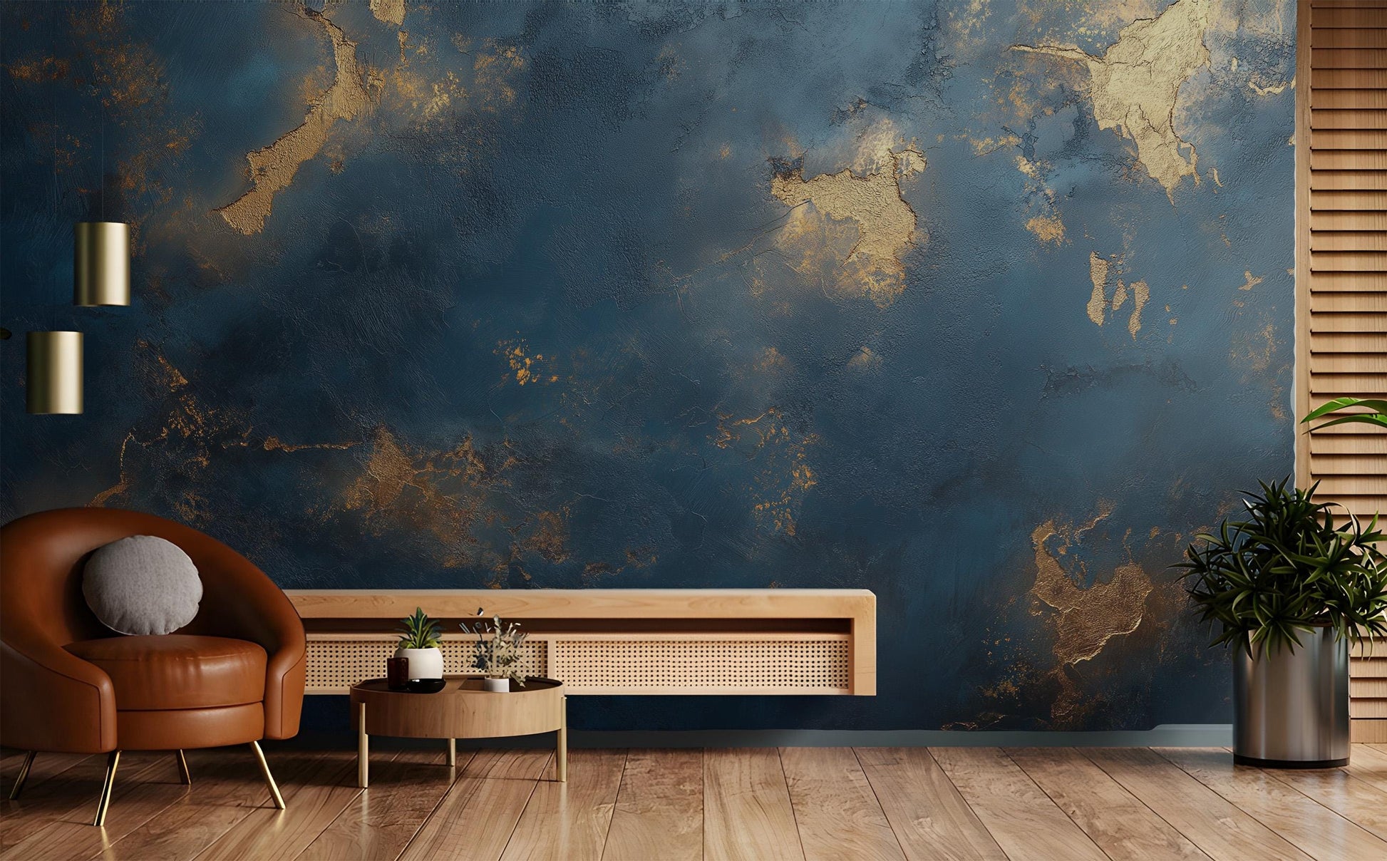 Luxury Gold Navy Abstract Geometric Wallpaper – peel and stick wallpaper mural, Golden Era Walls