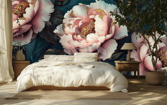 Vintage Peony Flower Classic Floral Wallpaper – peel and stick wallpaper mural, Golden Era Walls