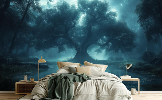 Mystical Enchanted Forest Art Wallpaper – detail view, Golden Era Walls
