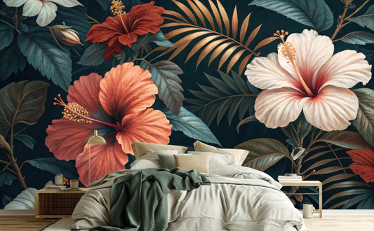 Tropical Botanical Elegant Floral Wallpaper – peel and stick wallpaper mural, Golden Era Walls