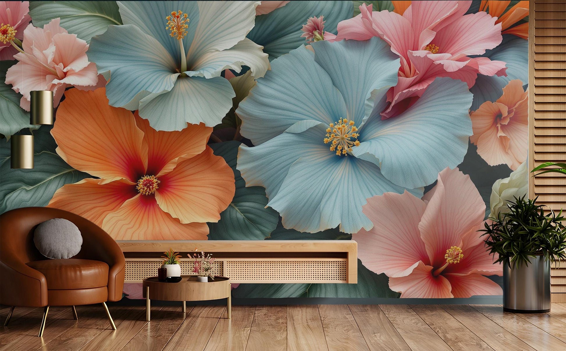 Hibiscus Flower Floral Art Floral Wallpaper – lifestyle view, Golden Era Walls