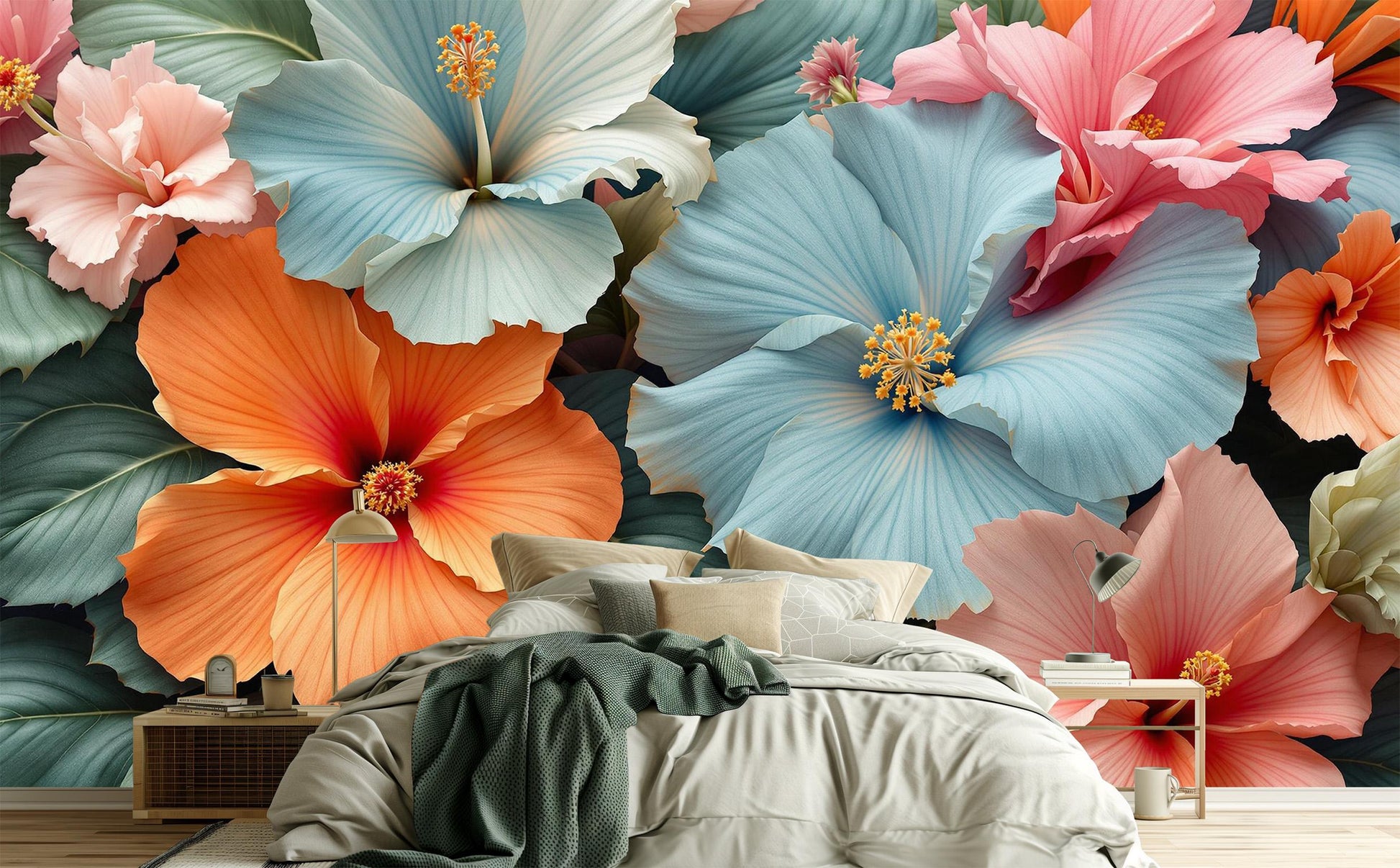 Hibiscus Flower Floral Art Floral Wallpaper – detail view, Golden Era Walls