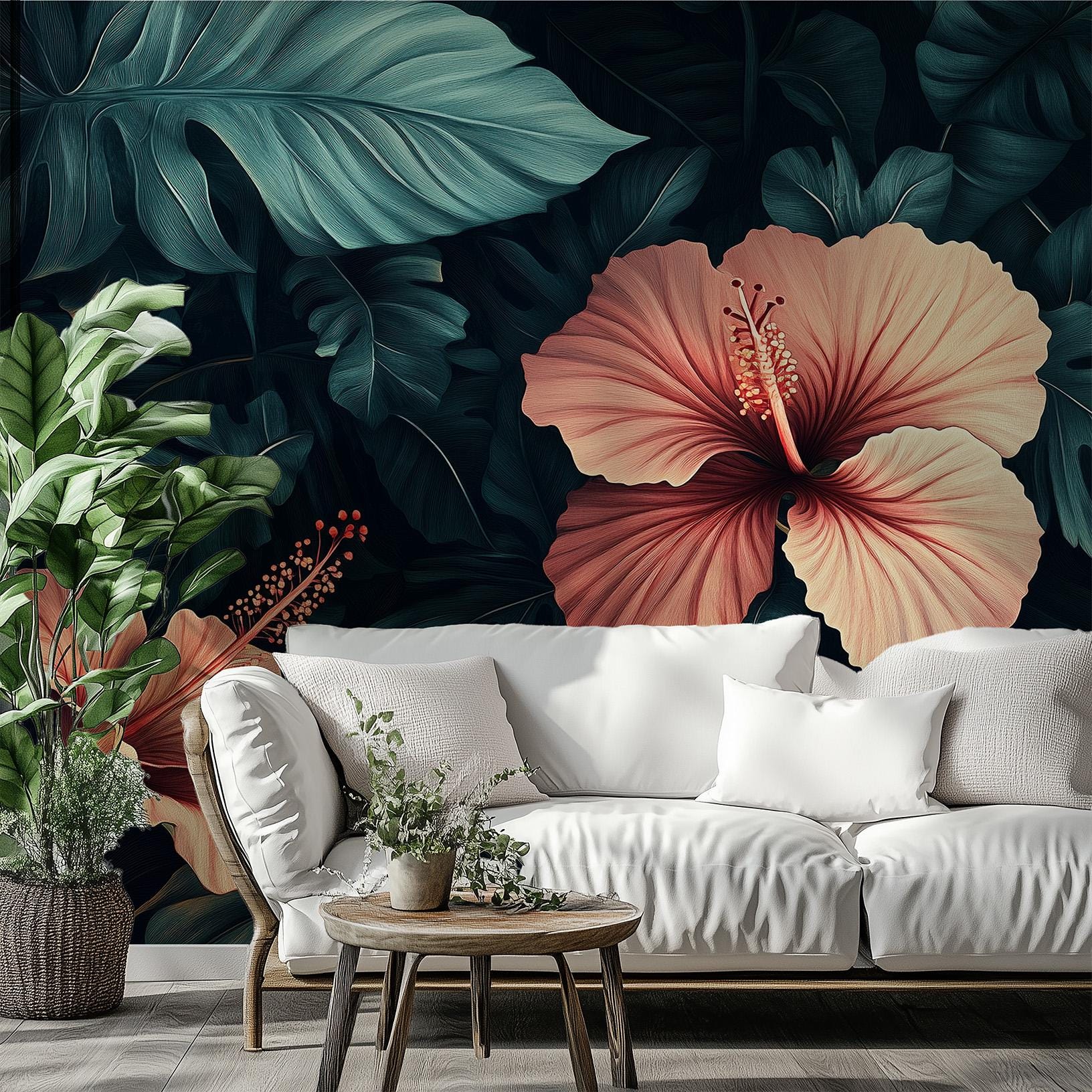 Dark Tropical or Elegant Floral Wallpaper – detail view, Golden Era Walls