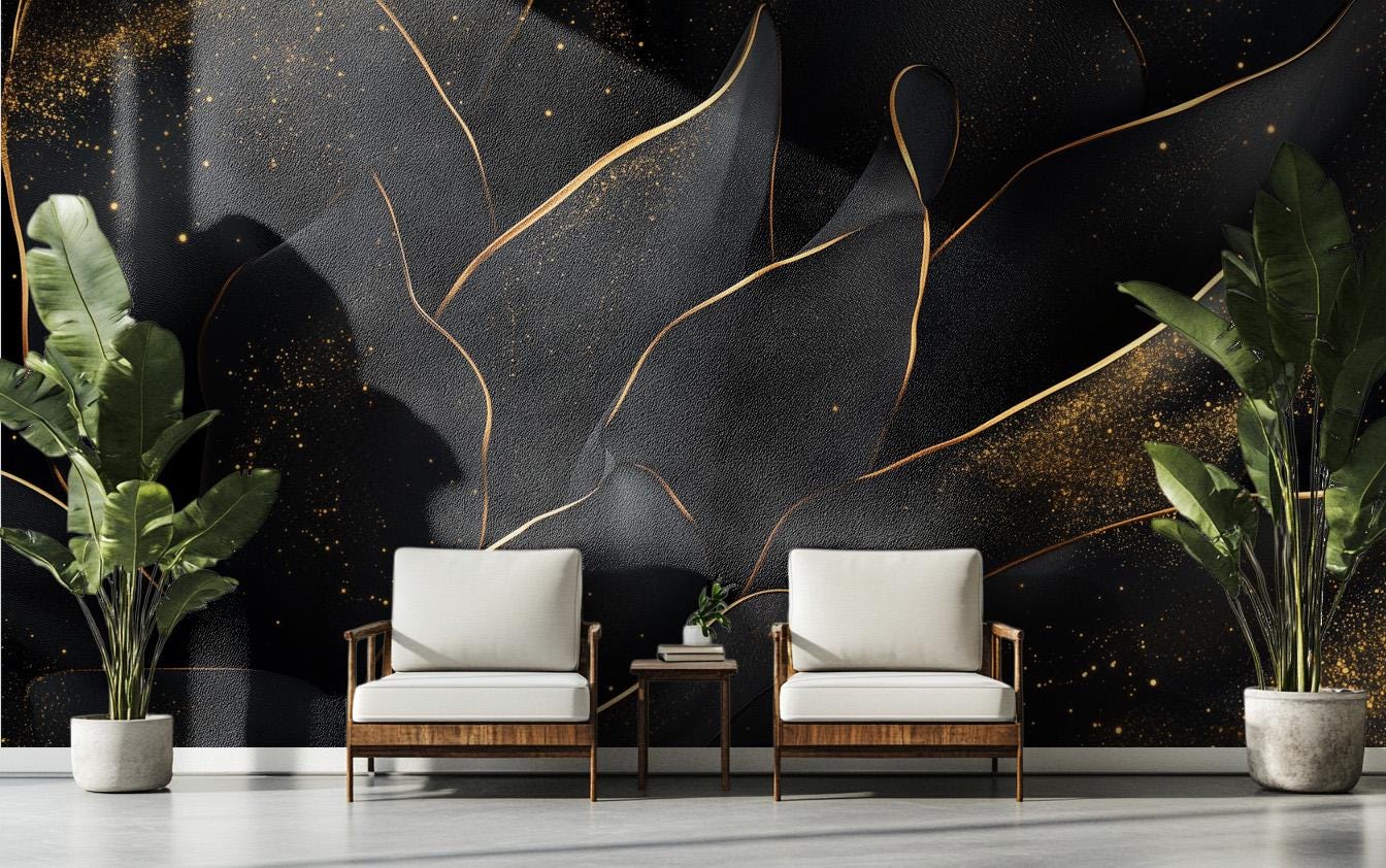 Luxury Black Gold Geometric Wallpaper – scale reference, Golden Era Walls
