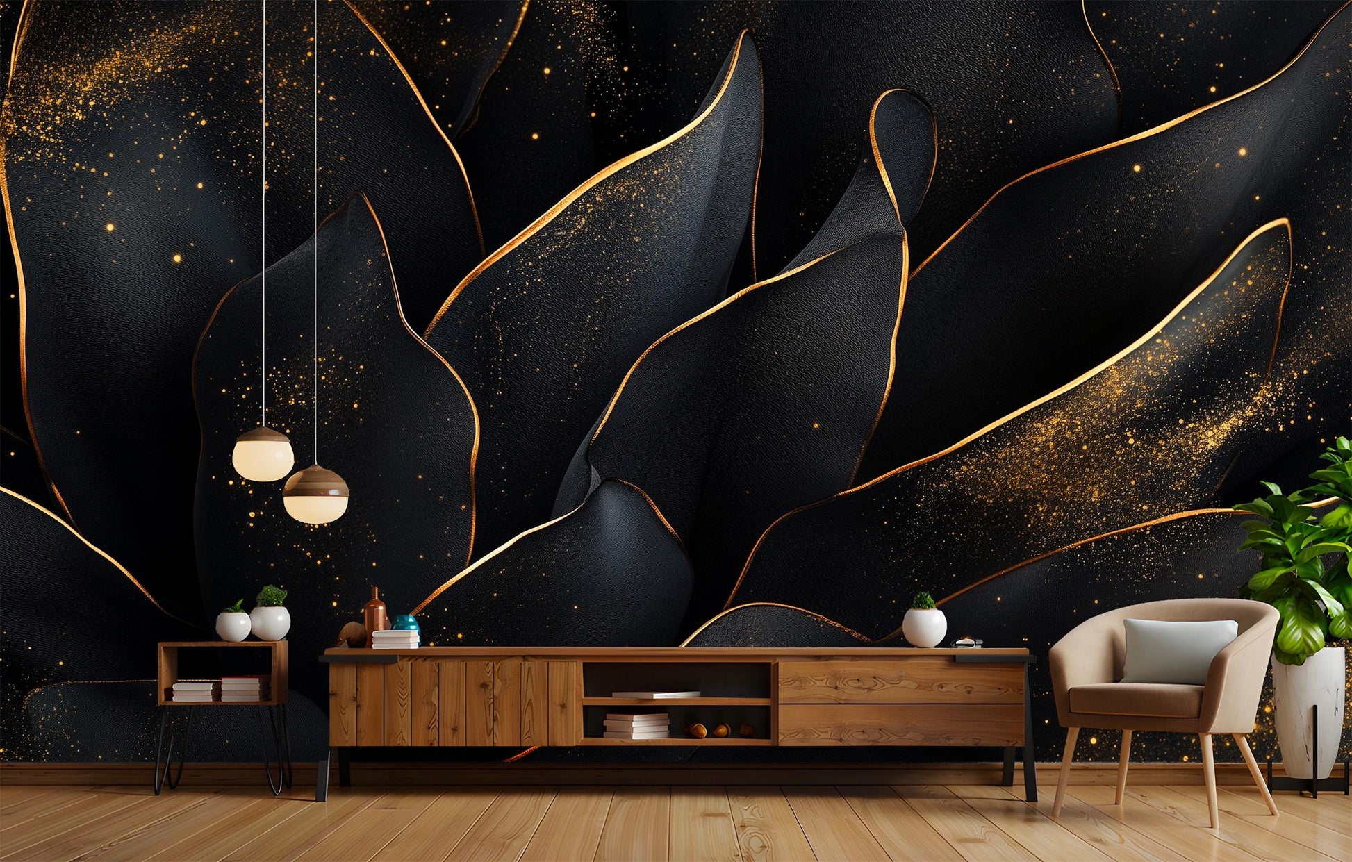 Luxury Black Gold Geometric Wallpaper – peel and stick wallpaper mural, Golden Era Walls