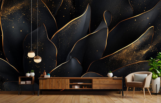 Luxury Black Gold Geometric Wallpaper – peel and stick wallpaper mural, Golden Era Walls