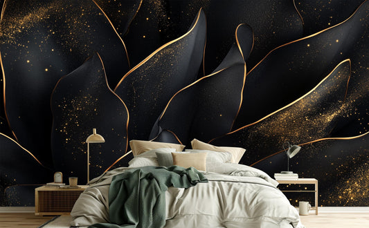 Luxury Black Gold Geometric Wallpaper – lifestyle view, Golden Era Walls