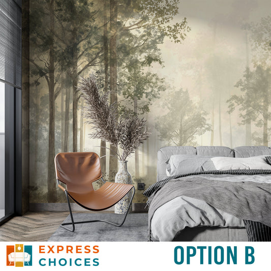Watercolor Forest Pine Tree Wallpaper – peel and stick wallpaper mural, Golden Era Walls