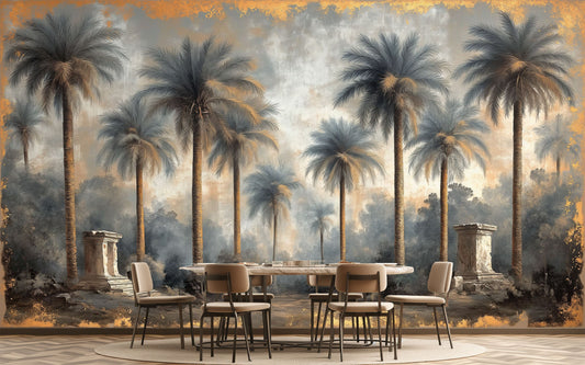 Desert Oasis Palm Trees Tropical Wallpaper – peel and stick wallpaper mural, Golden Era Walls