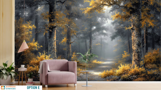 Gold Tree Forest View Wallpaper – peel and stick wallpaper mural, Golden Era Walls