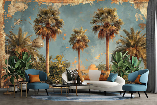 Easy Beach Vibes Stone Marble Wallpaper – room setting, Golden Era Walls