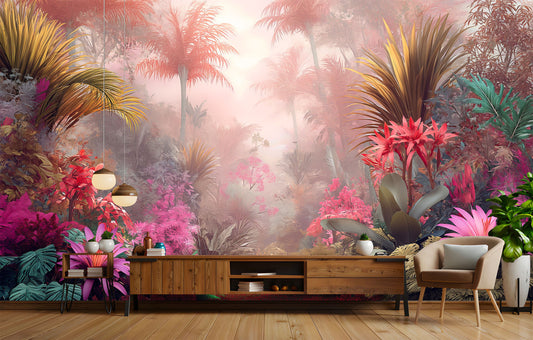Digital painting Tropical forest Floral Wallpaper – peel and stick wallpaper mural, Golden Era Walls