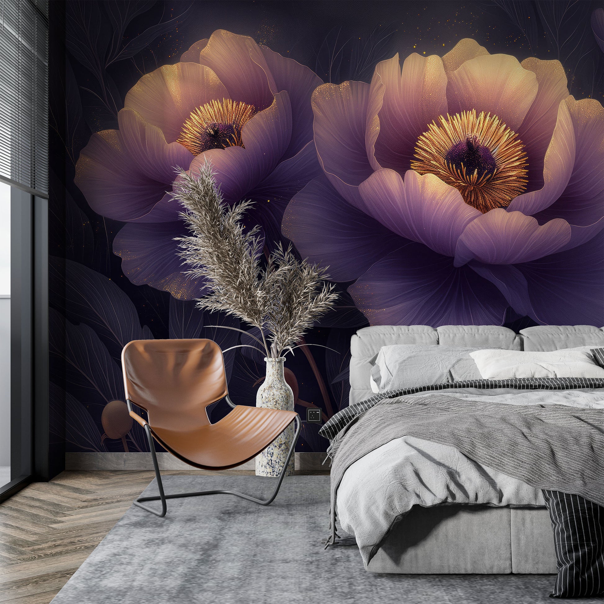 Modern Abstract Peonies Floral Floral Wallpaper – peel and stick wallpaper mural, Golden Era Walls