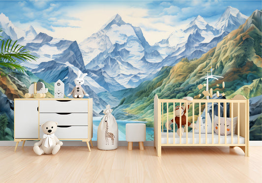 Self Adhesive Pine Tree Wallpaper – room setting, Golden Era Walls
