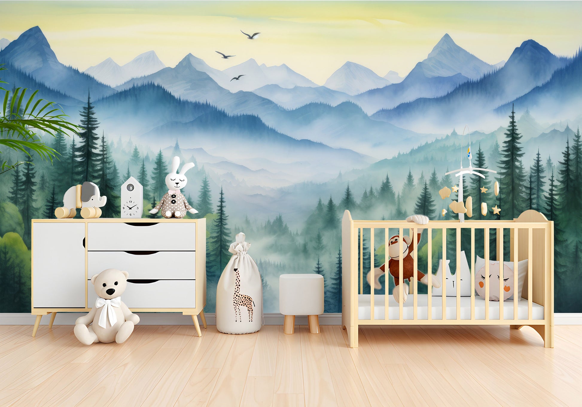 Self Adhesive Pine Tree Wallpaper – peel and stick wallpaper mural, Golden Era Walls