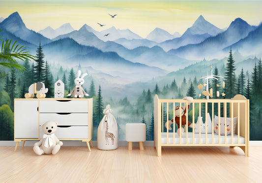 Self Adhesive Pine Tree Wallpaper – peel and stick wallpaper mural, Golden Era Walls