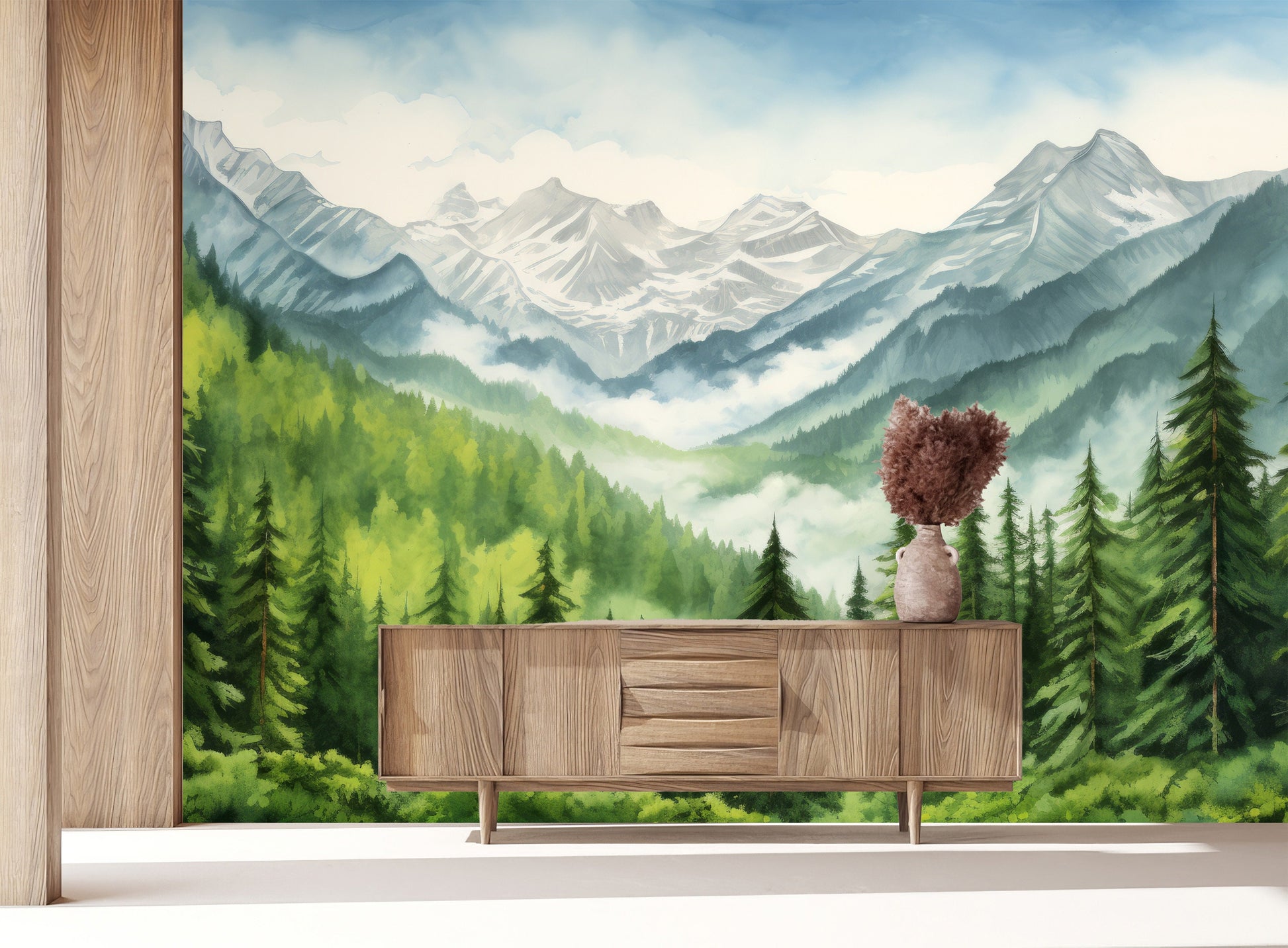 Forest Mountain Trees Decor Wallpaper – peel and stick wallpaper mural, Golden Era Walls