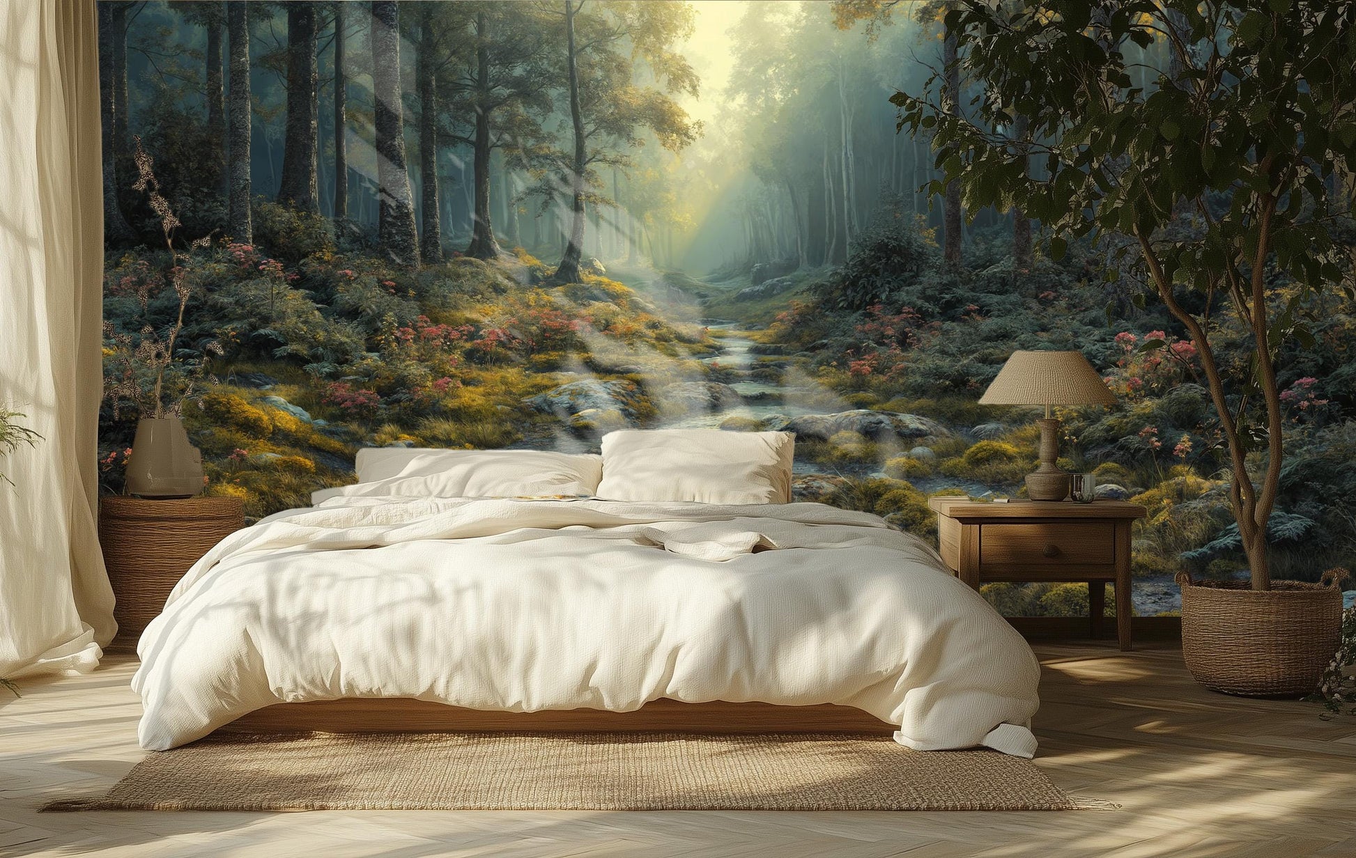 Romantic Forest Lush Greenery Wallpaper – scale reference, Golden Era Walls