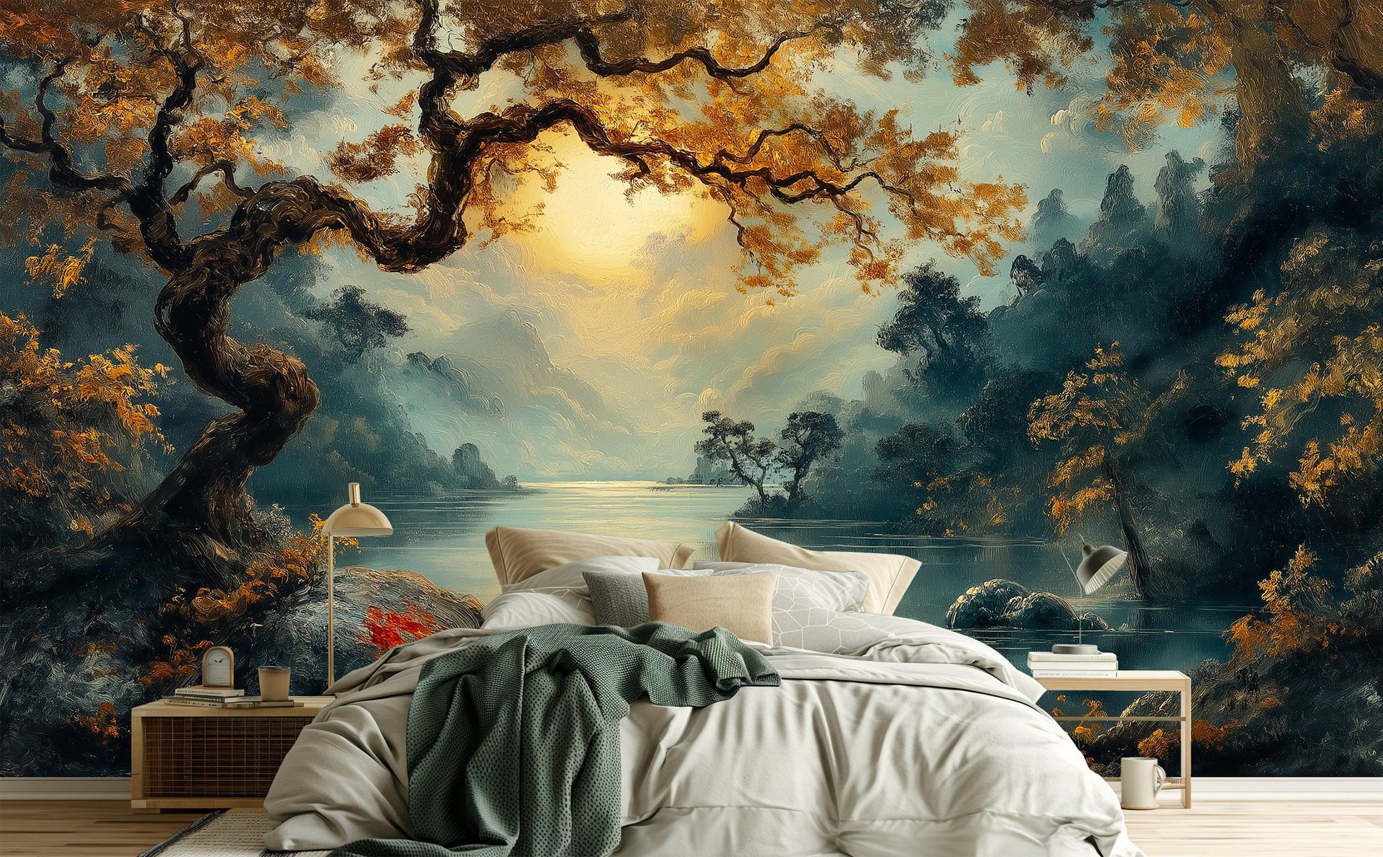 Romantic Golden Hour Landscape Wallpaper – detail view, Golden Era Walls