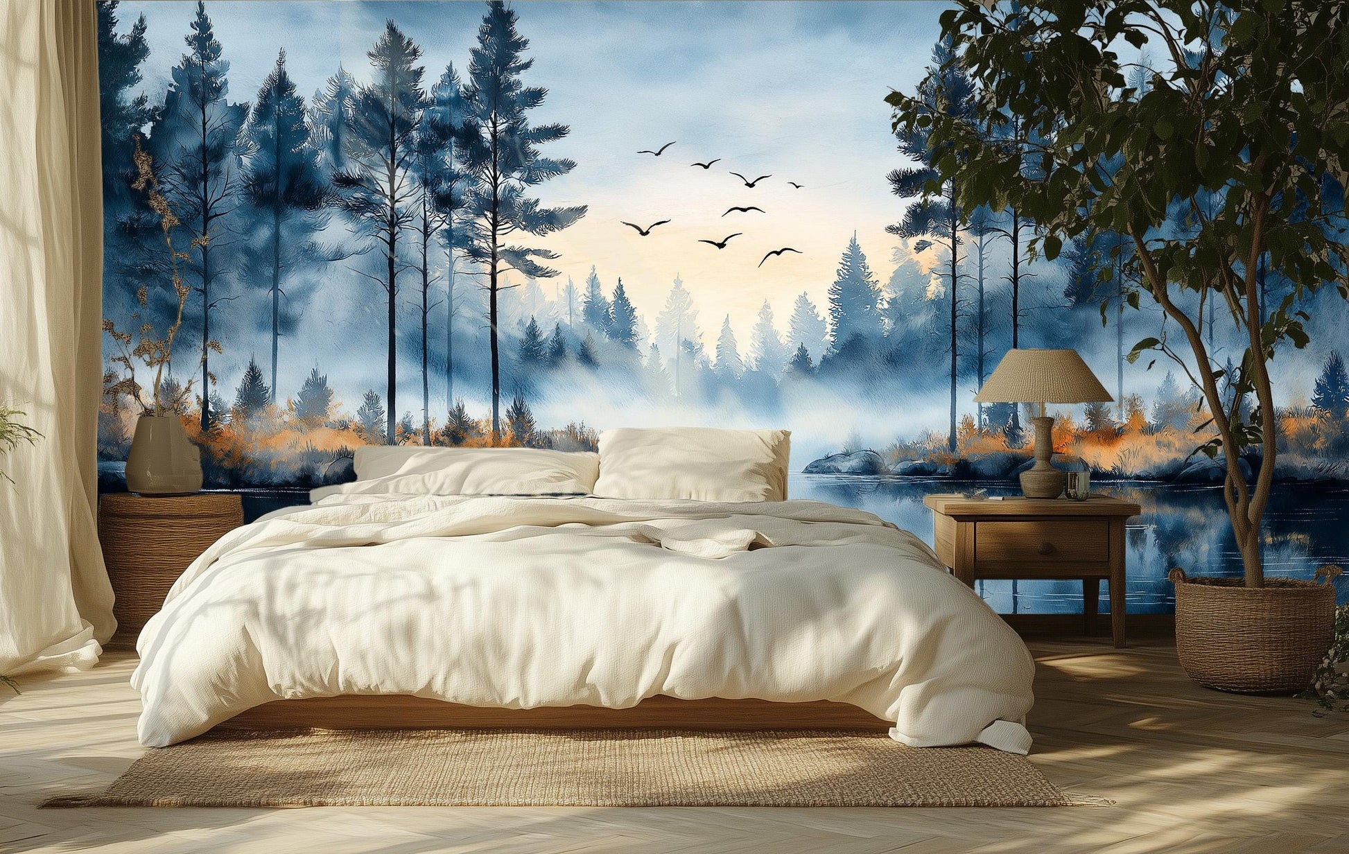Scandinavian Pine Forest Art Wallpaper – detail view, Golden Era Walls