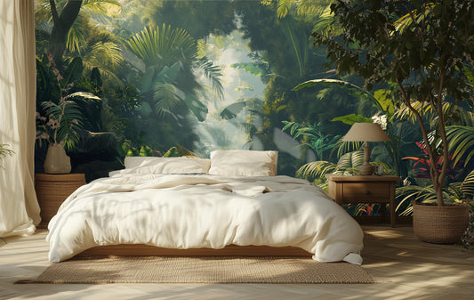 Beautiful Rainforest Vibrant Green Floral Wallpaper – detail view, Golden Era Walls