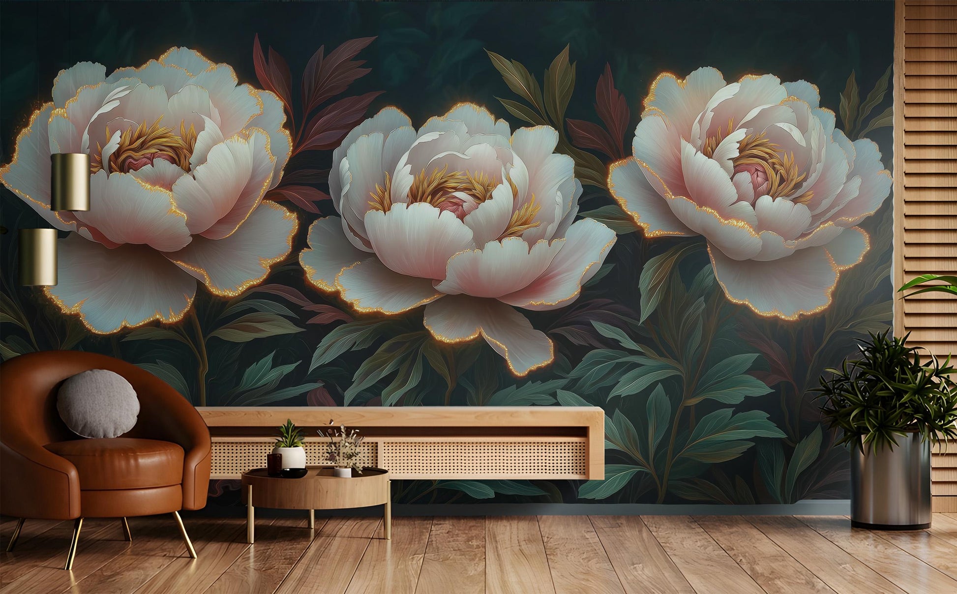 Elegant Peony Luxury 3D Floral Wallpaper – scale reference, Golden Era Walls