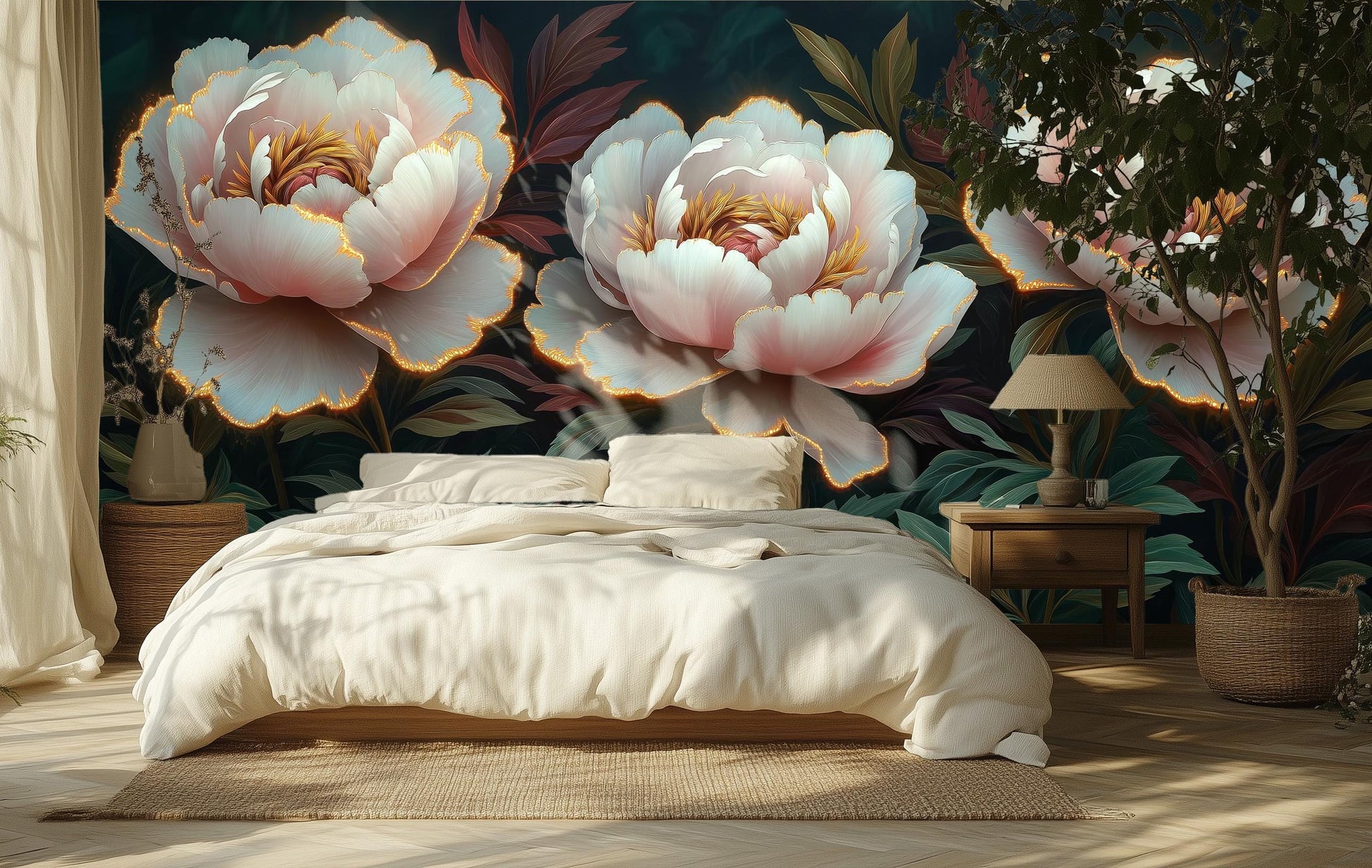 Elegant Peony Luxury 3D Floral Wallpaper – detail view, Golden Era Walls