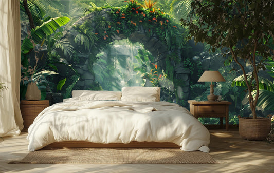 Lush Tropical Jungle Exotic Marble Wallpaper – detail view, Golden Era Walls