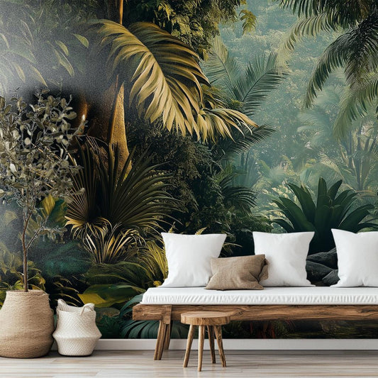 Lush Tropical Jungle Exotic Floral Wallpaper – detail view, Golden Era Walls