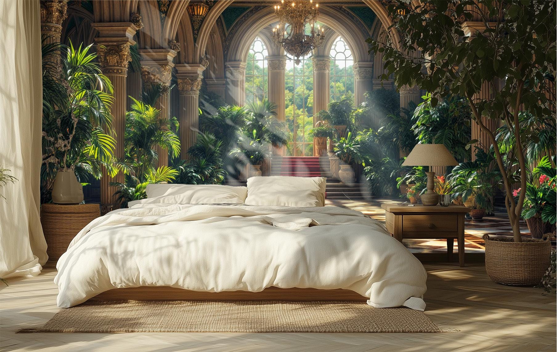 Luxury Botanical Palace Renter Floral Wallpaper – scale reference, Golden Era Walls