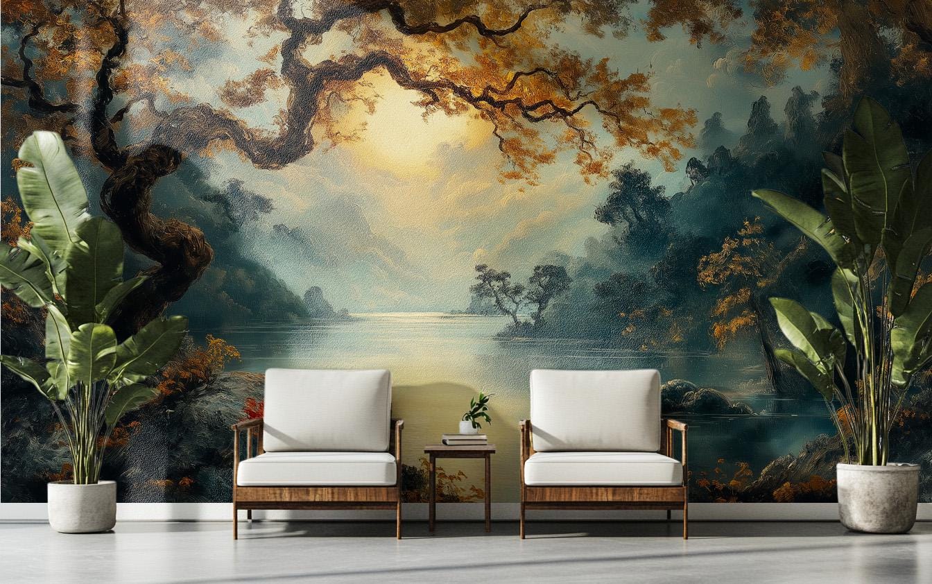 Romantic Golden Hour Landscape Wallpaper – lifestyle view, Golden Era Walls