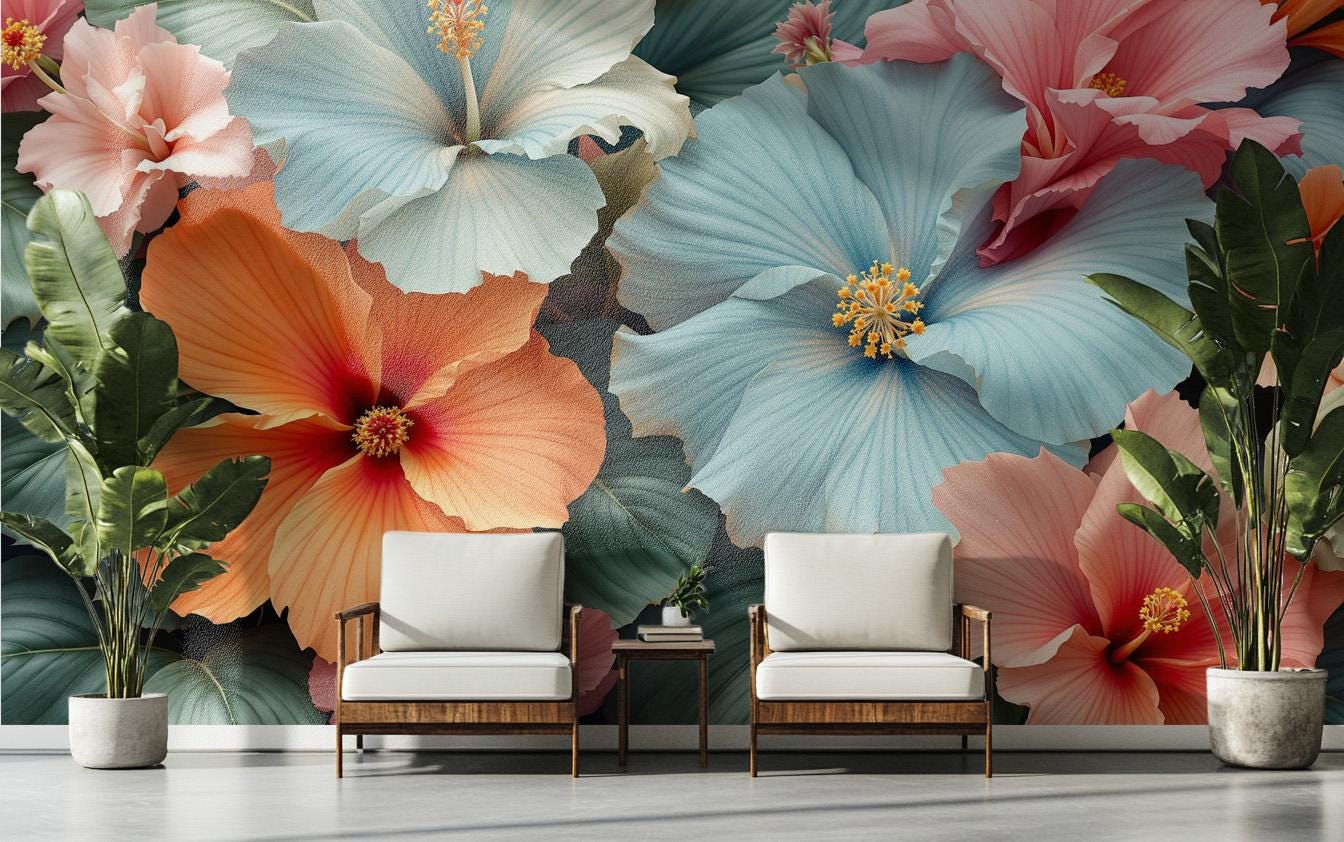 Hibiscus Flower Floral Art Floral Wallpaper – scale reference, Golden Era Walls