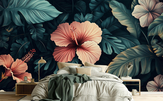Dark Tropical or Elegant Floral Wallpaper – lifestyle view, Golden Era Walls