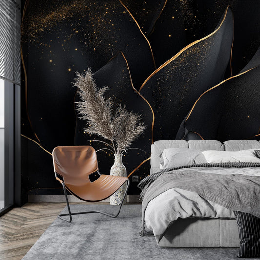 Luxury Black Gold Geometric Wallpaper – room setting, Golden Era Walls