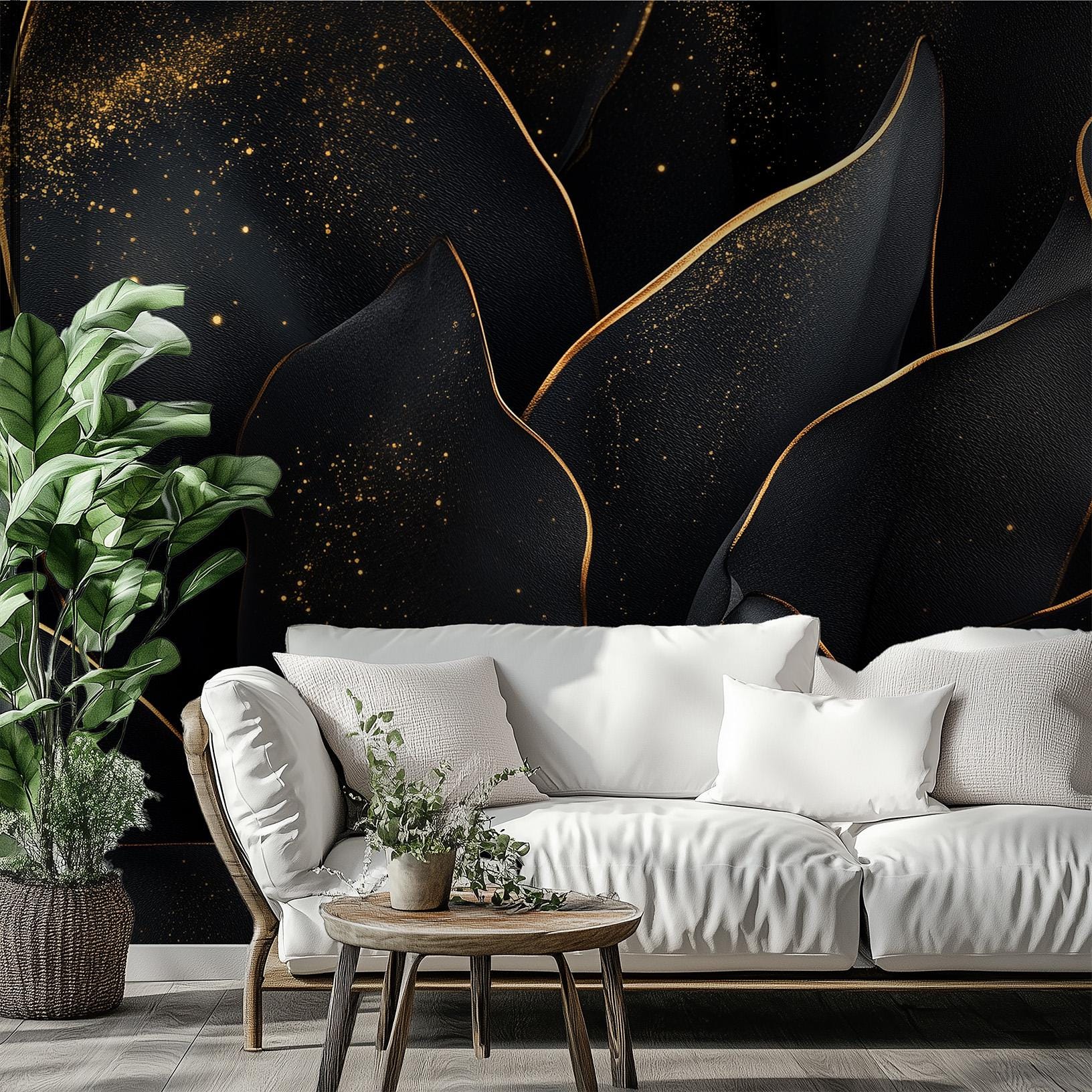 Luxury Black Gold Geometric Wallpaper – detail view, Golden Era Walls