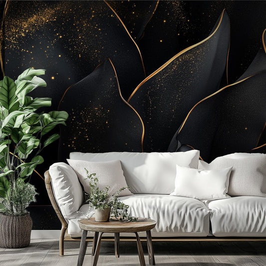 Luxury Black Gold Geometric Wallpaper – detail view, Golden Era Walls