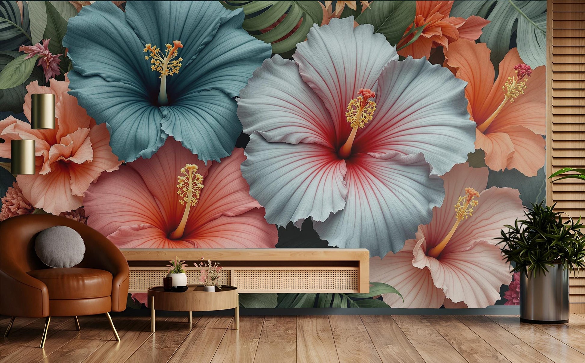 Tropical Hibiscus Colorful Floral Floral Wallpaper – detail view, Golden Era Walls