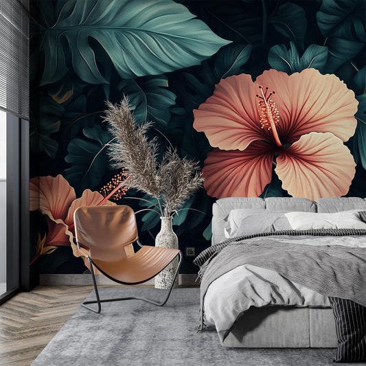 Dark Tropical or Elegant Floral Wallpaper – peel and stick wallpaper mural, Golden Era Walls