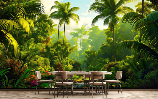 Jungle Plants Palm Tree Tropical Wallpaper – peel and stick wallpaper mural, Golden Era Walls