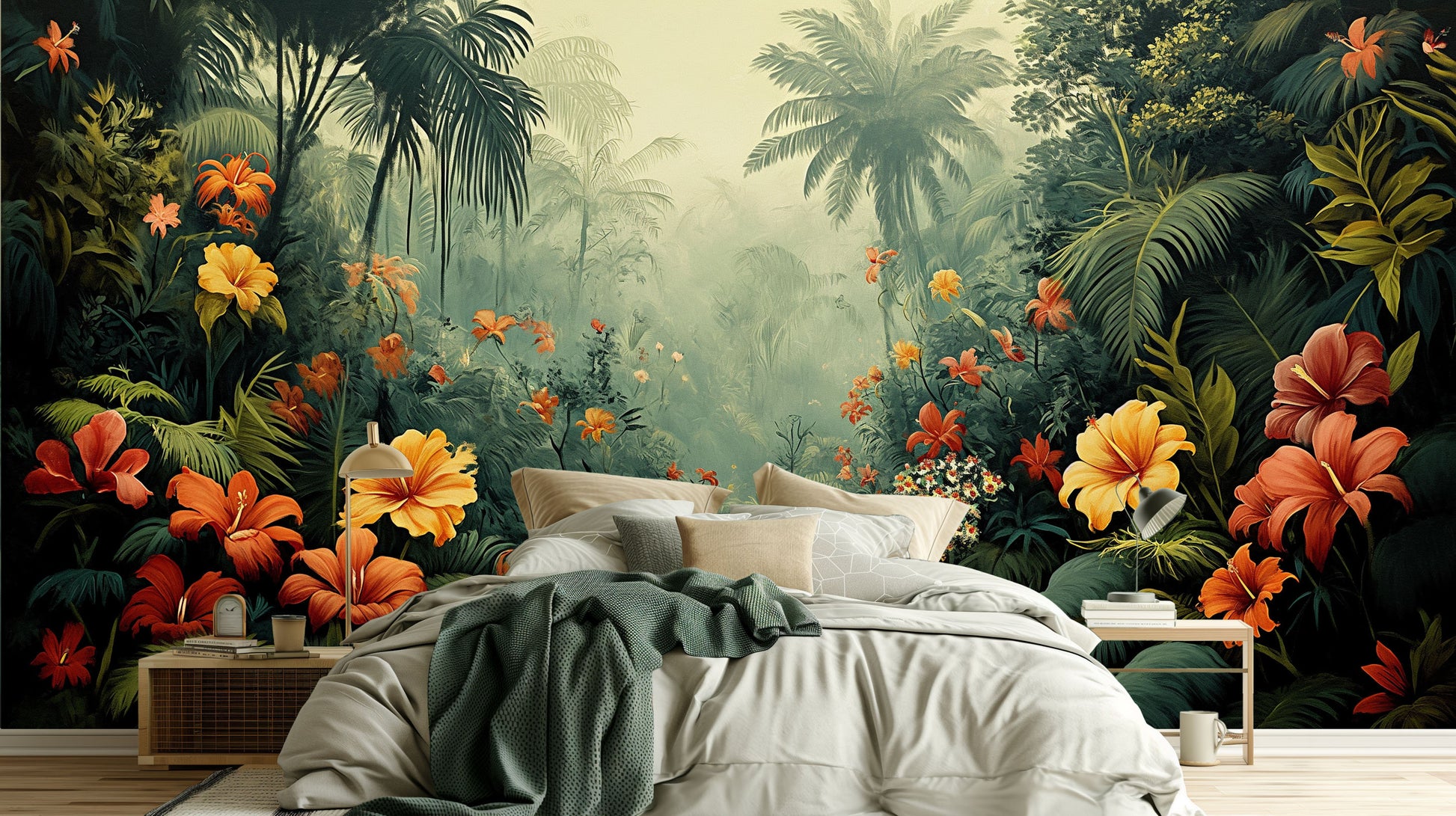 Rainforest Quick Makeover Lush Floral Wallpaper – peel and stick wallpaper mural, Golden Era Walls