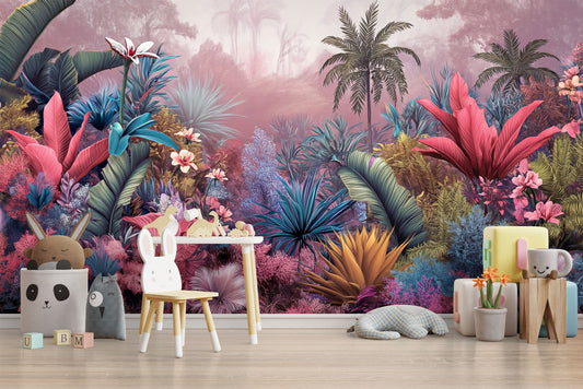 Stunning Greenery Watercolor Rainforest Tropical Wallpaper – peel and stick wallpaper mural, Golden Era Walls