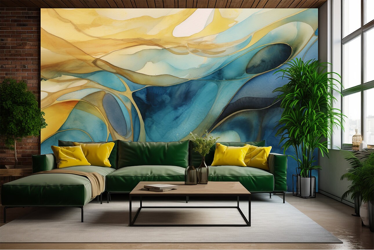 Stylish Marble Blue Green Marble Wallpaper – peel and stick wallpaper mural, Golden Era Walls