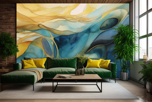Stylish Marble Blue Green Marble Wallpaper – peel and stick wallpaper mural, Golden Era Walls