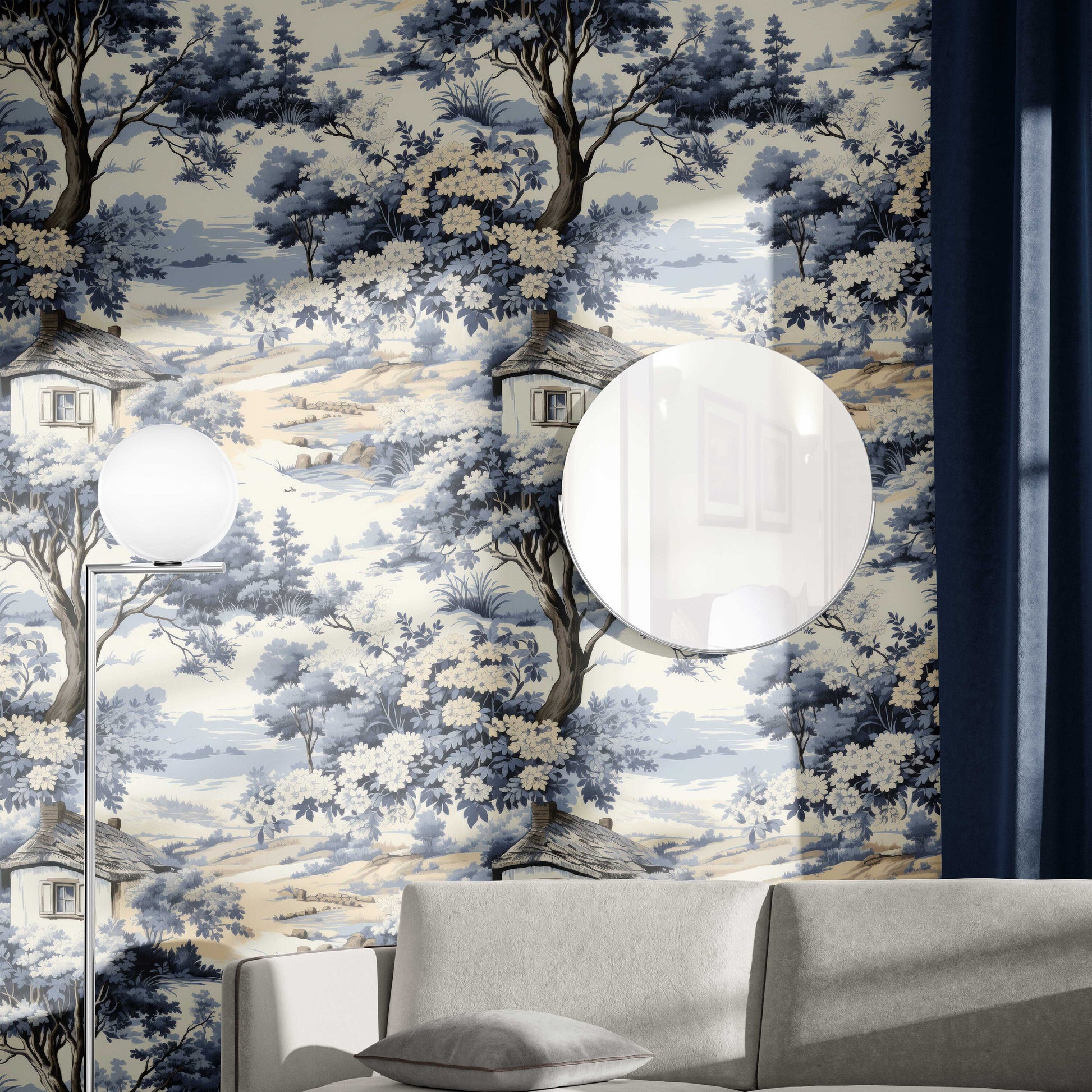 Rustic Elegance French Toile Wallpaper – peel and stick wallpaper mural, Golden Era Walls