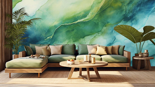 Colorful Alcohol Ink Abstract Geometric Wallpaper – peel and stick wallpaper mural, Golden Era Walls