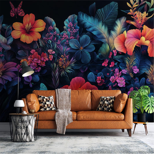 Boho Floral Tropical Jungle Floral Wallpaper – detail view, Golden Era Walls