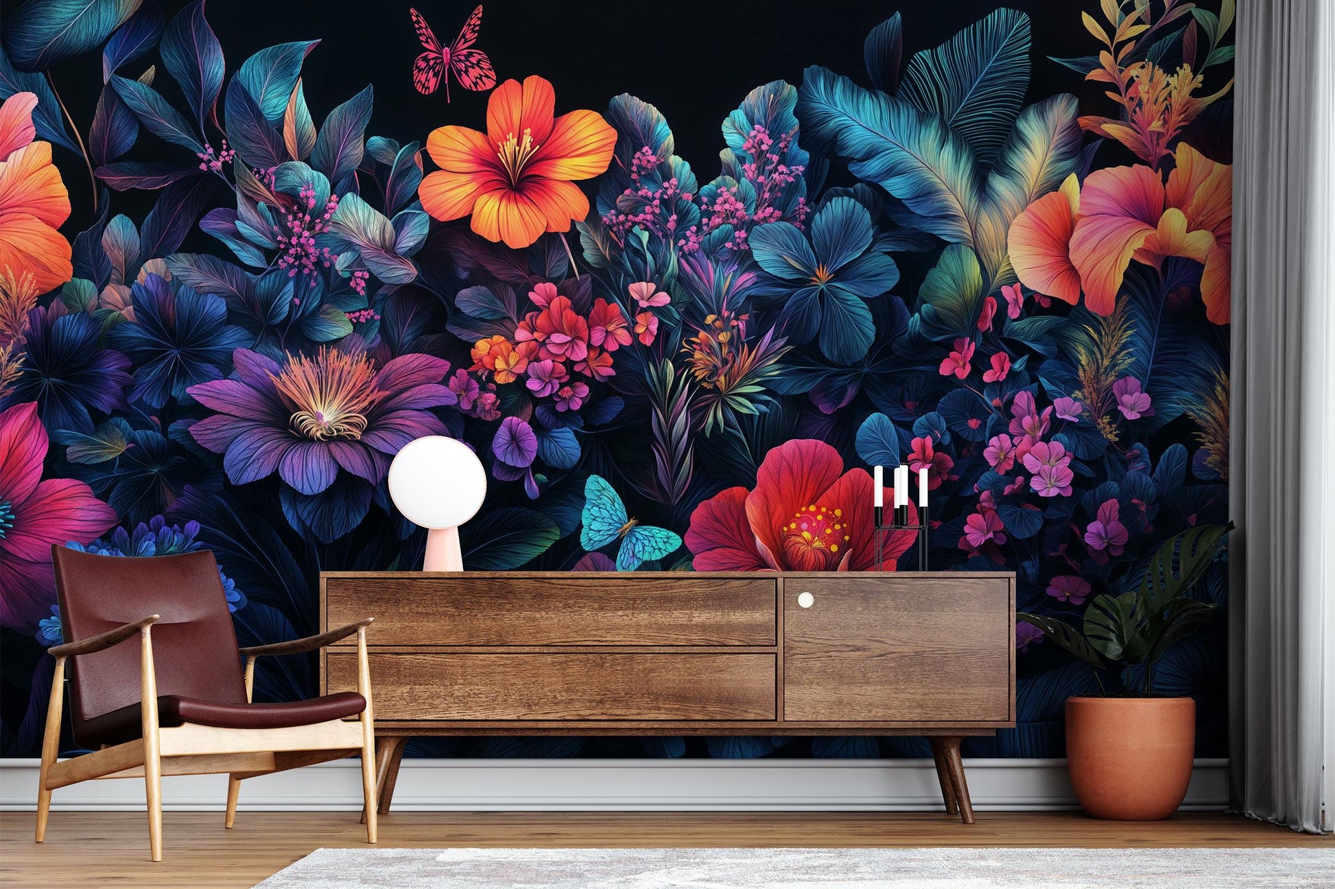 Boho Floral Tropical Jungle Floral Wallpaper – scale reference, Golden Era Walls