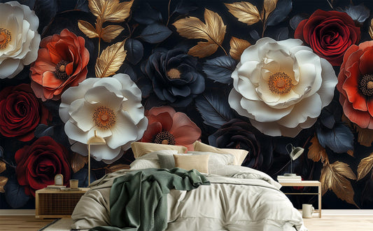 Dark Floral Luxe Baroque Floral Wallpaper – lifestyle view, Golden Era Walls