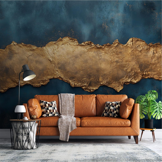 Gold Texture Abstract Blue Geometric Wallpaper – detail view, Golden Era Walls