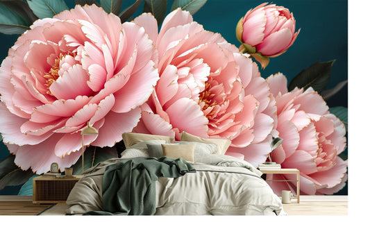 Pink Peony Luxury Floral Floral Wallpaper – lifestyle view, Golden Era Walls